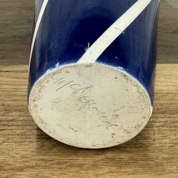 Vintage Cylinder Navy Vase With White and Gold Decoration McDonough Art Deco - Picture 7 of 10